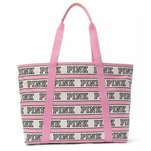 NWT Victoria’s Secret PINK Tote Bag - White/Pink Stripe & allover PINK logo